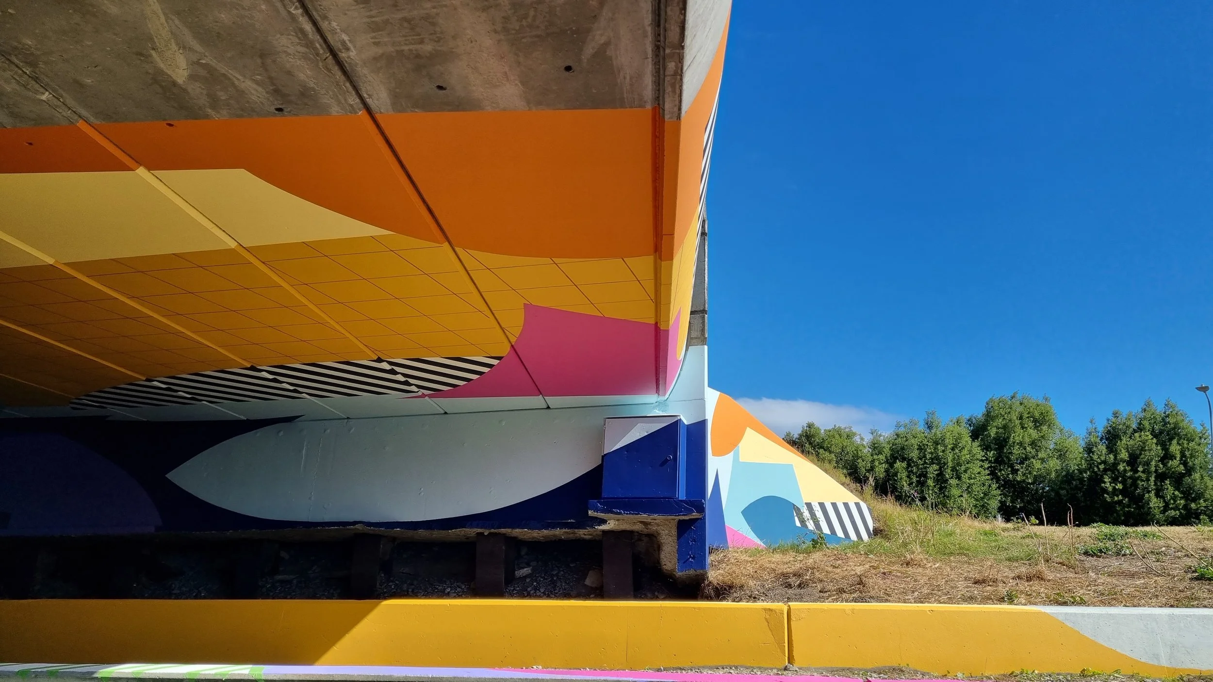 River Corridor Mural by Nathan Ingram — large-scale geometric artwork enlivening public space in Christchurch, New Zealand.