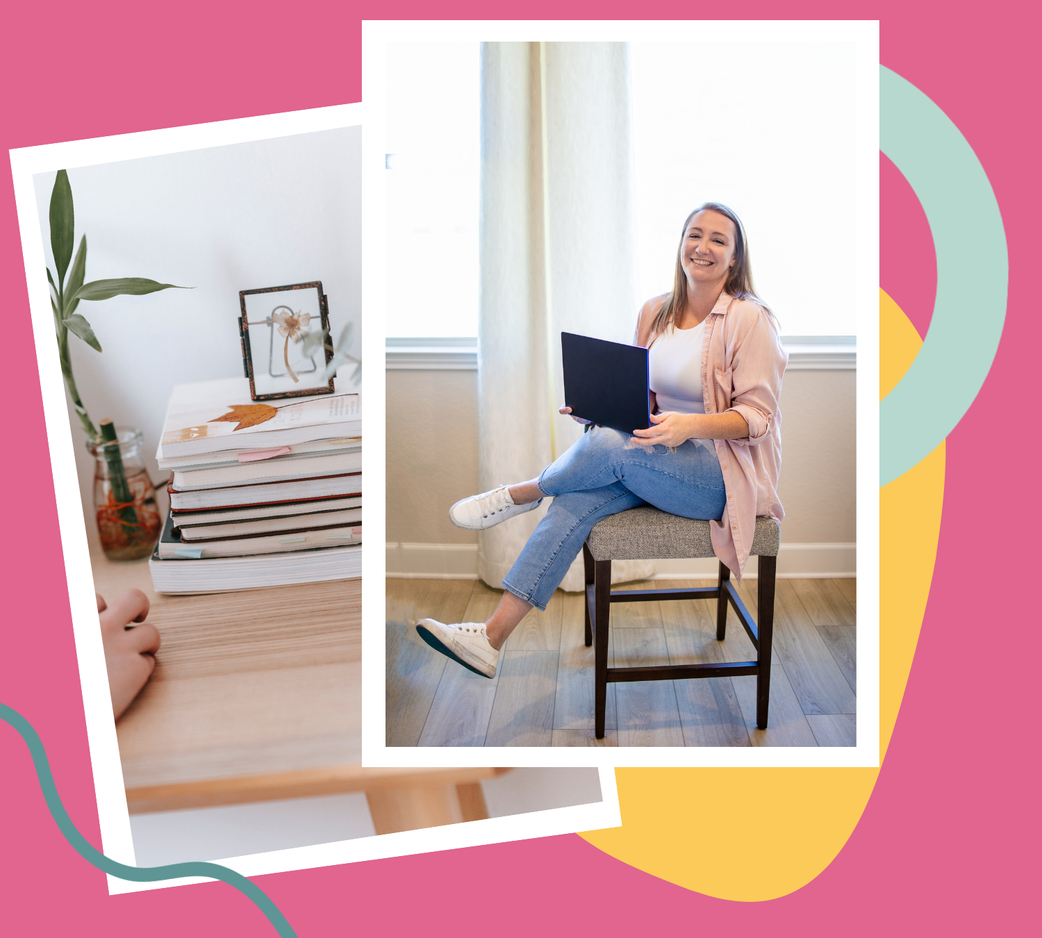 A smiling woman sitting on a chair with her legs crossed, holding a black laptop on her lap representing business growth and confidence.