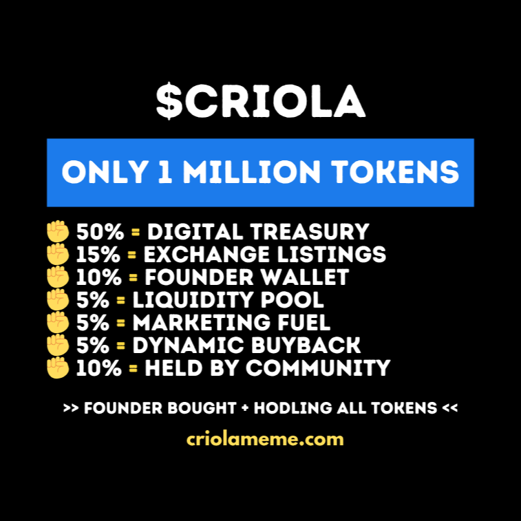 CRIOLA MEME - TOKENOMICS - CRYPTO SOLANA MEMEMECOIN - CABO VERDE - CAPE VERDE - DIGITAL DIAMOND