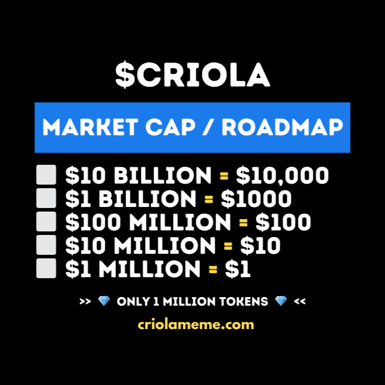CRIOLA MEME - TOKENOMICS - CRYPTO SOLANA MEMEMECOIN - CABO VERDE - CAPE VERDE - DIGITAL DIAMOND - ROADMAP - MARKET CAP