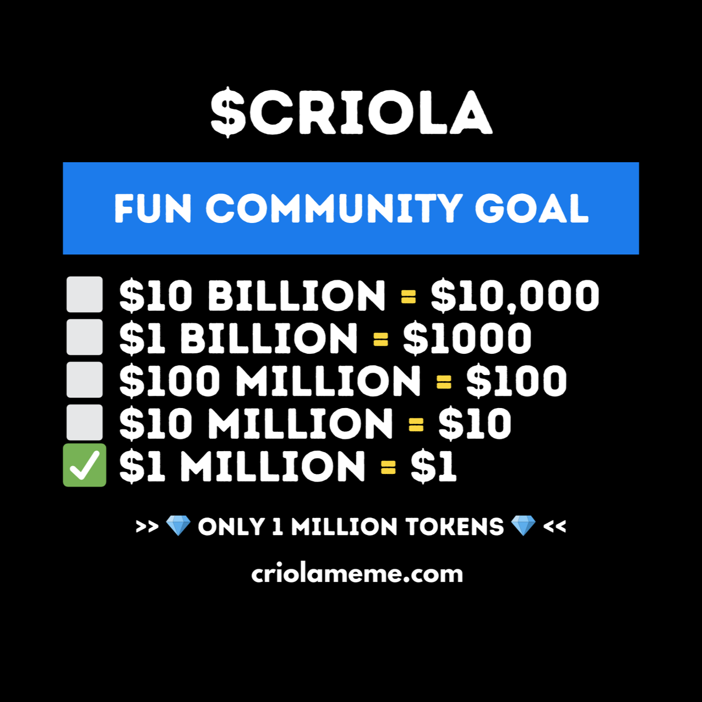 CRIOLA MEME - FUN COMMUNITY GOAL - MARKETCAP ROADMAP - CRYPTO SOLANA MEMECOIN