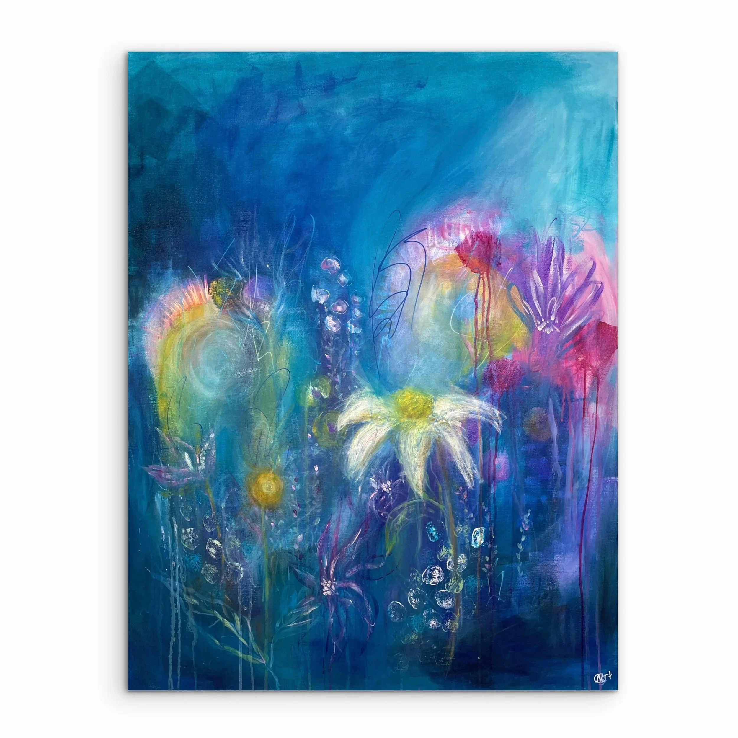 mielikuvituksellinen sinisävyinen kukkataulu