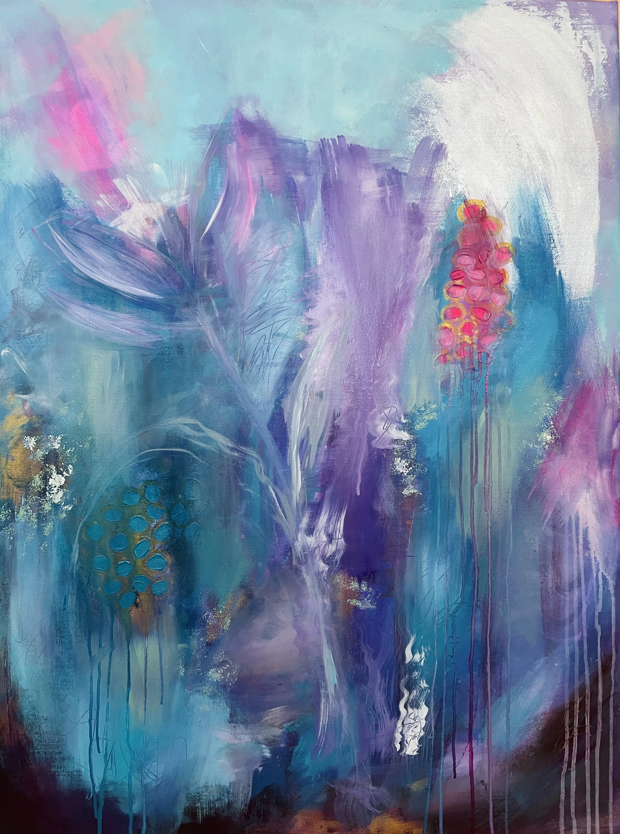 Se on jännä, että maalatessa saapuu aina se hetki kun tietää, että nyt on valmis. Tässä kohtaa tuntui vielä, että tarvitsee jatkaa maalaamista. Mutta se ei välttämättä tapahdu samantien, vaan monesti annan taululle aikaa tekeytyä ja palaan sen äärell