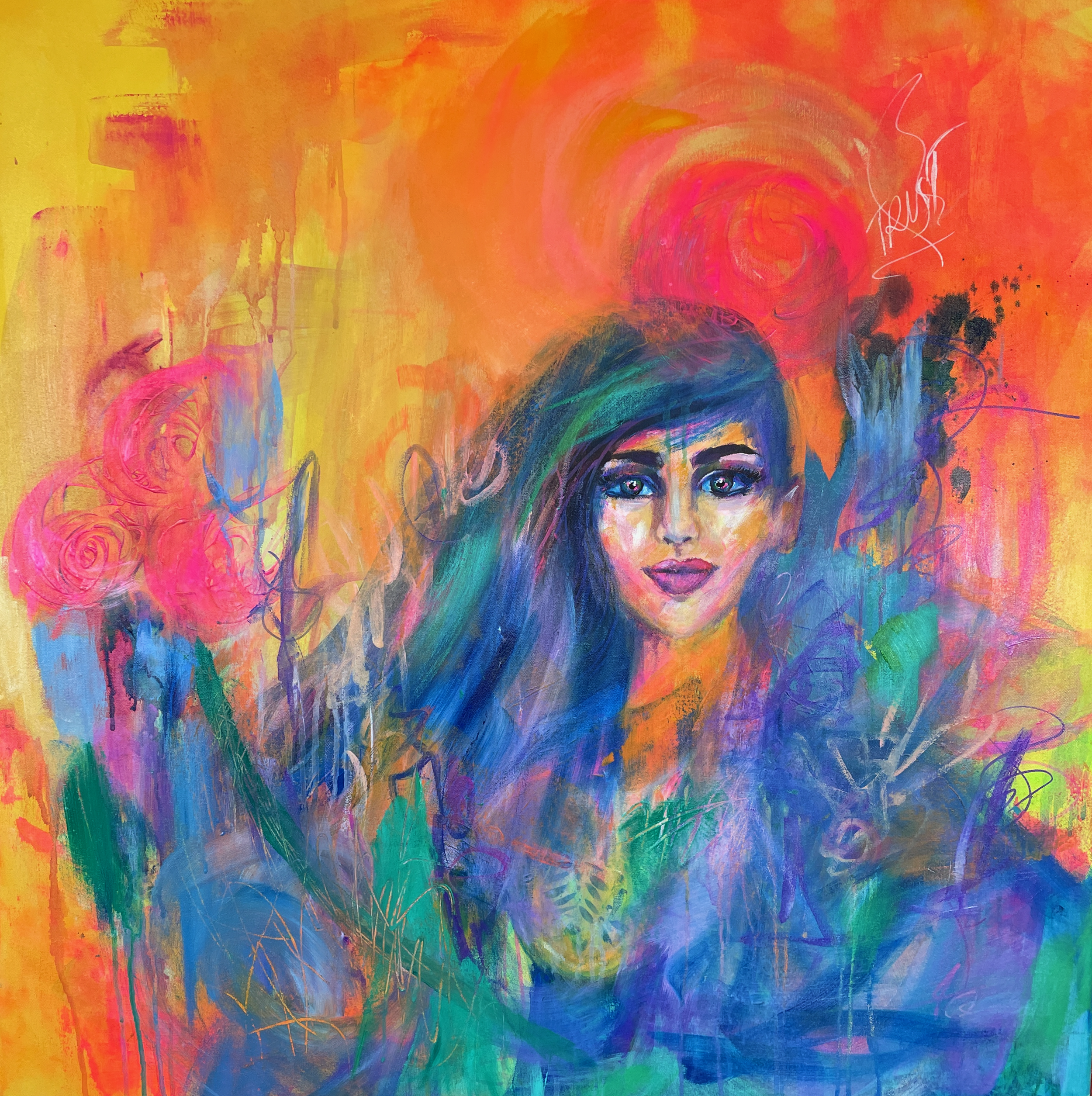 Kuten monissa tauluissa, tämänkin osalta värit muuntuvat riippuen valaistuksesta. Hahmo on saanut ylleen energiaa, jota kukin tulkitsee tavallaan. Hänen katse on matkan varrella muuttunut.