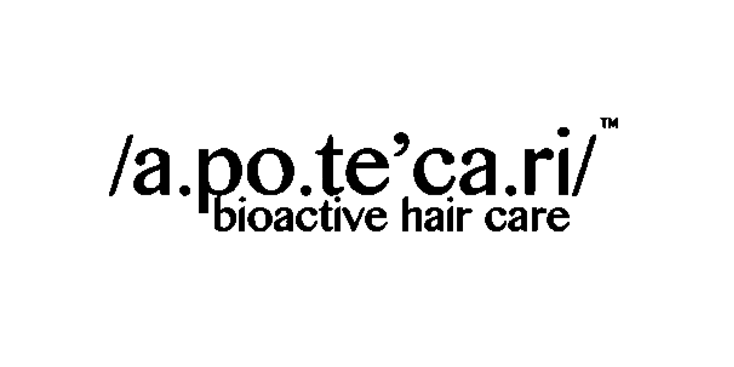 Black logo with white text displaying the website 'a.pote.ca' and the phrase 'bioactive hair care' beneath it.