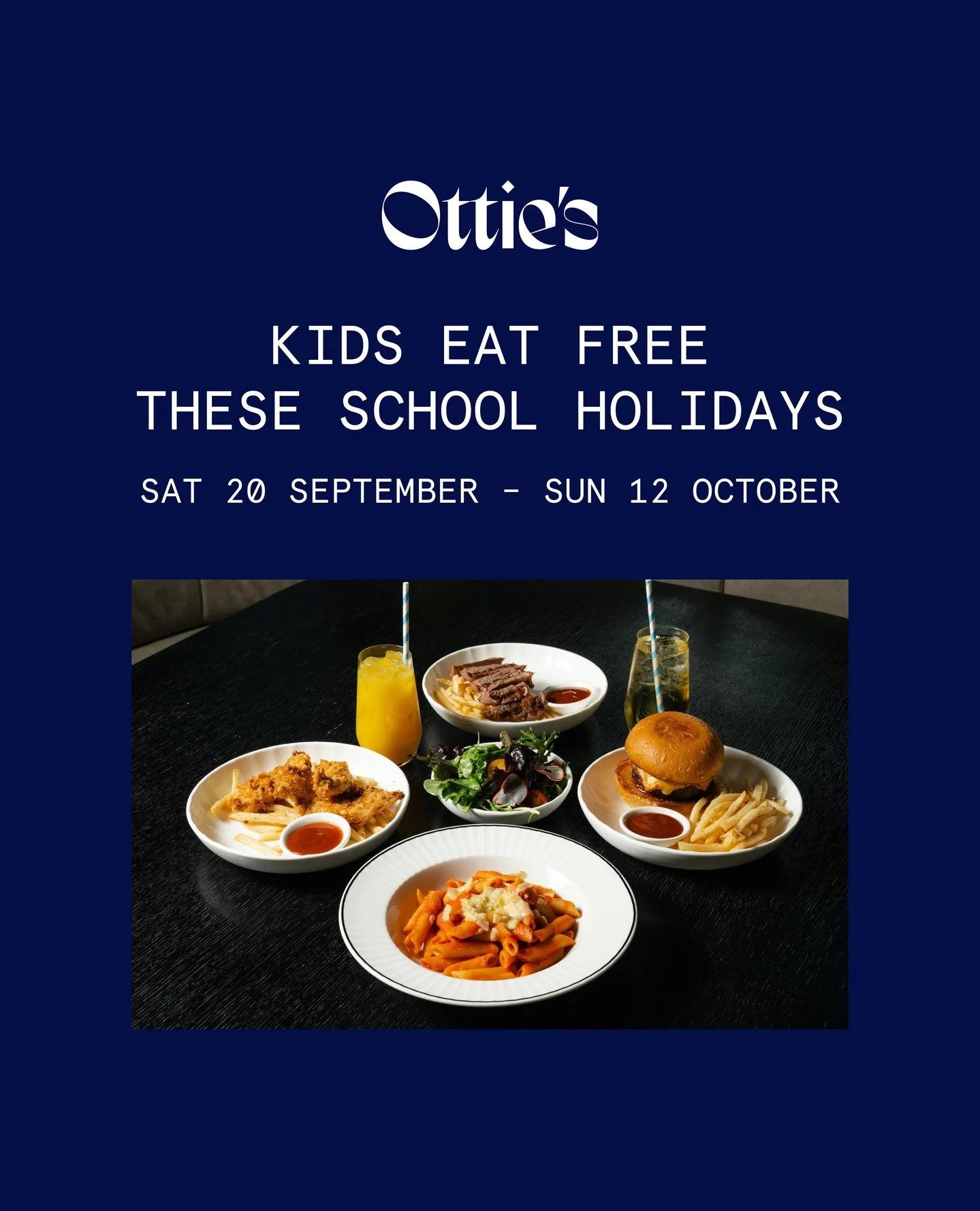 Kids eat free this school holidays at Ottie’s! 🍔 Bring the family together these school holidays and let the little ones eat on us. From Saturday 20 September to Sunday 12 October, kids can enjoy a meal from our special children’s menu a