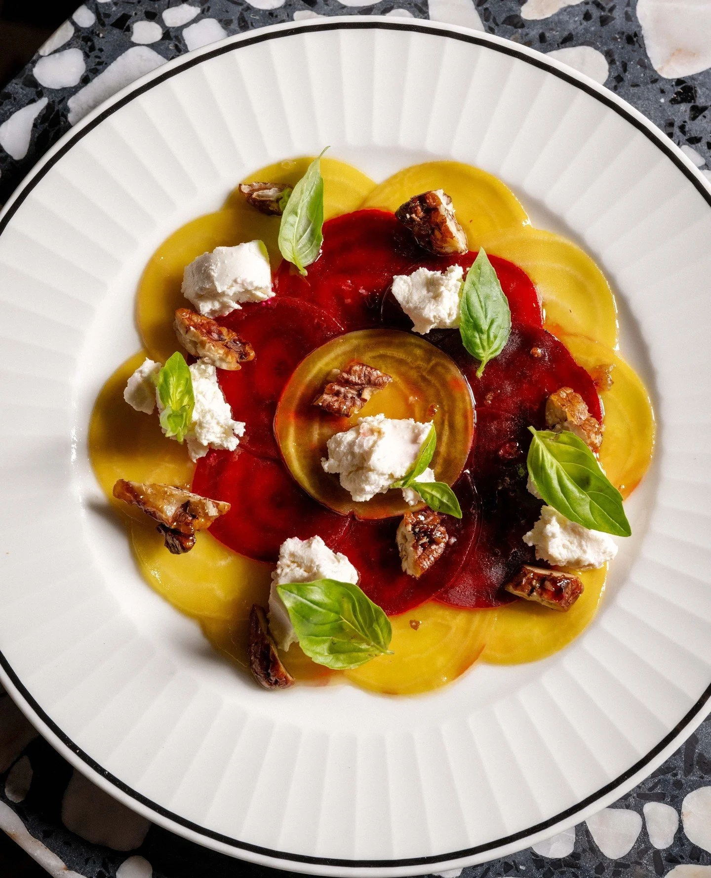 Our Beetroot Carpaccio with Persian feta, candied pecan &amp; sherry vinaigrette is part of this weekend's Valentine's Day menu - whether you're celebrating love, friendship or simply a beautiful meal. Reservations welcome.⁠
⁠
@crowneplazamalebourne⁠