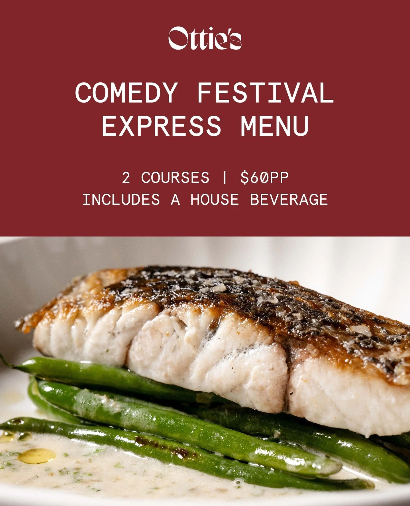 Heading to a show during the @melbcomedyfestival ? Join us for 2 courses and a house beverage for $60 per person, with your choice of entr&eacute;e and main. Think Heirloom Tomatoes &amp; Stracciatella, Charcuterie, Barramundi and Porterhouse Steak.⁠