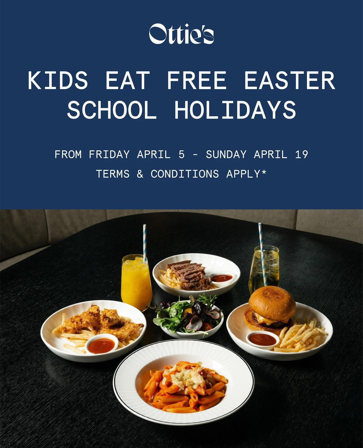 Kids Eat Free these Easter school holidays at Ottie&rsquo;s! 🍔 Bring the family together these school holidays and let the little ones eat on us. From Friday 3 April to Sunday 19 April, kids can enjoy a meal from our special children&rsquo;s menu ab
