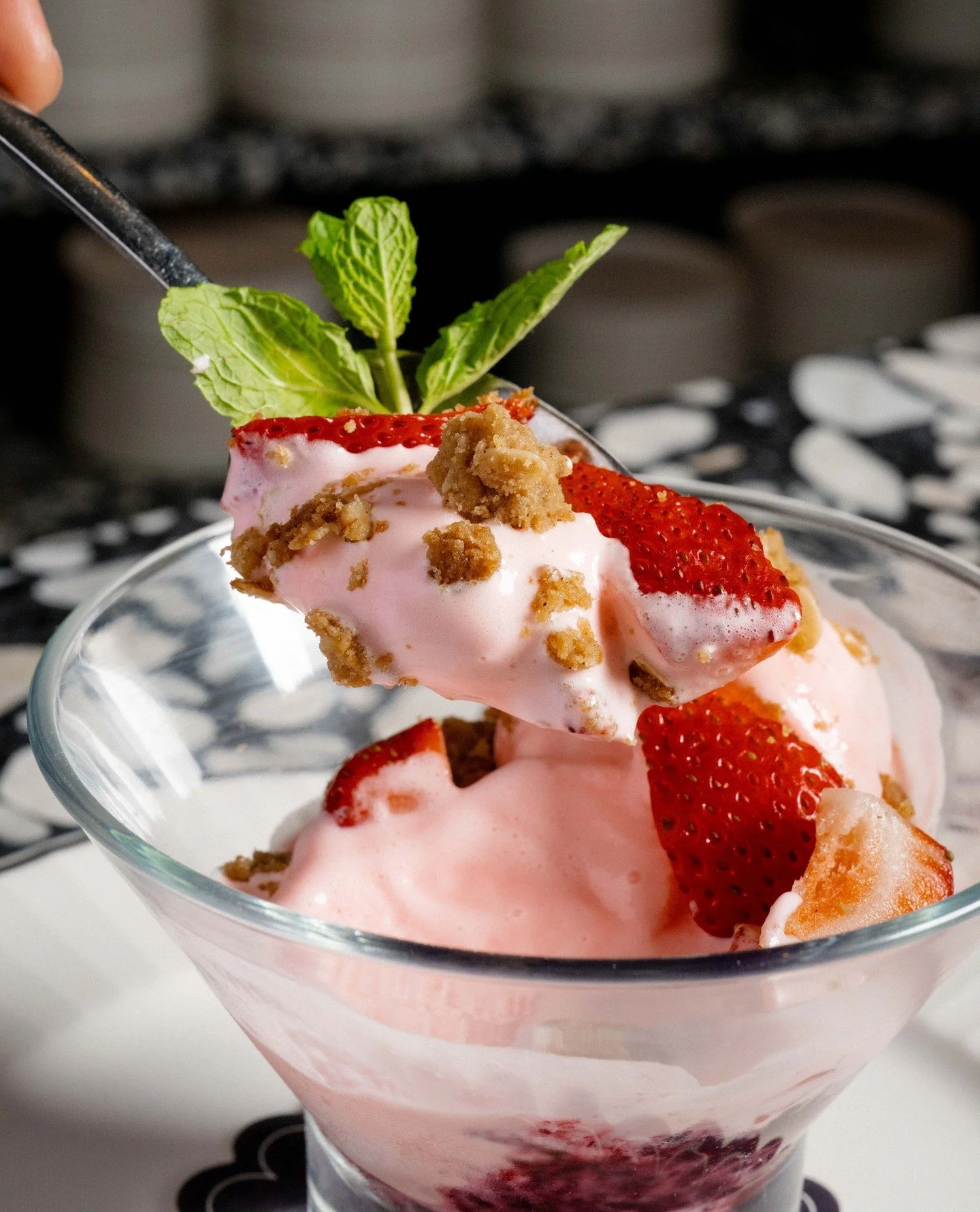 Summer Berry Sundae with strawberry ice-cream, berry compote and fresh mint. Bright, nostalgic and the perfect sweet finish.⁠
⁠
#OttiesMelbourne #CrownePlazaMelbourne #MelbourneDesserts #SummerBerrySundae #MelbourneEats