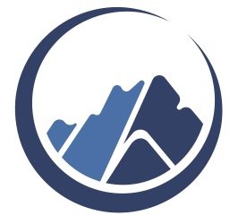 A stylized logo featuring mountain peaks enclosed in a circular shape.