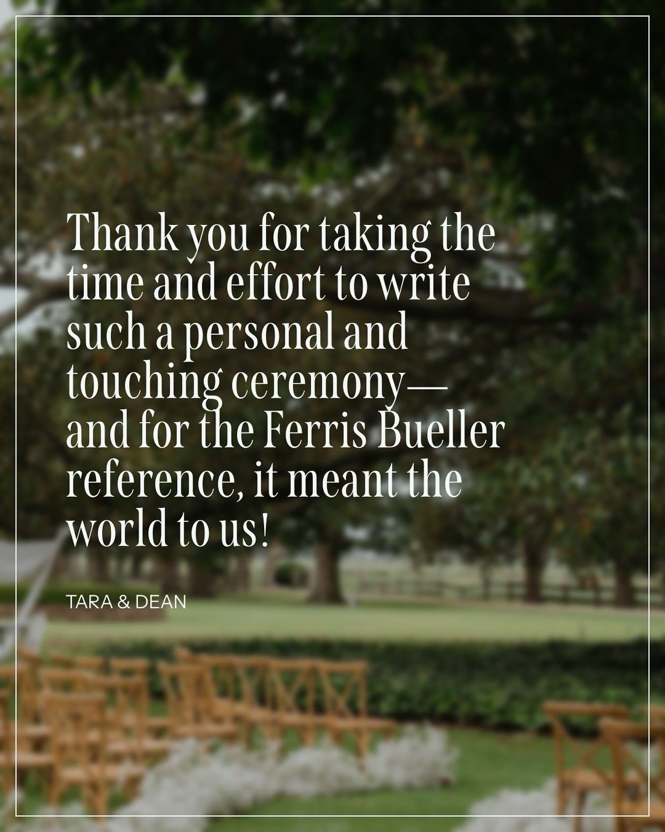 So touched by Tara and Dean&rsquo;s words, I recently saw them married at @terrarahouse 💌