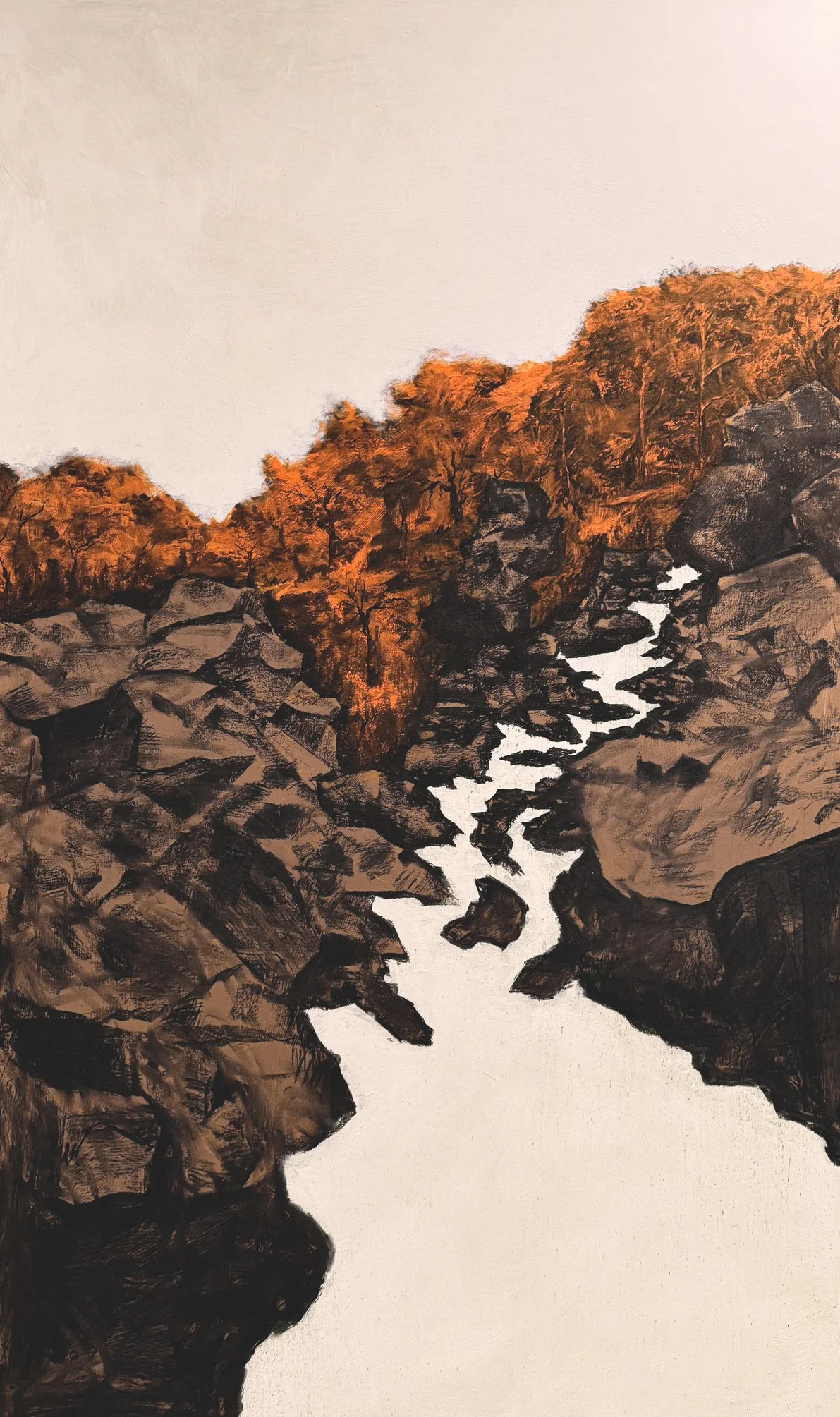 River (2024) Charcoal and acrylic paint on canvas, 92 x 152cm. AVAILABLE