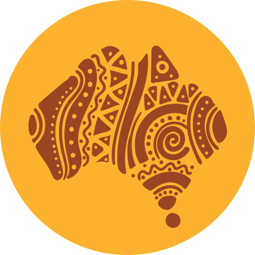 Illustration of the African continent made up of tribal patterns on an orange background.
