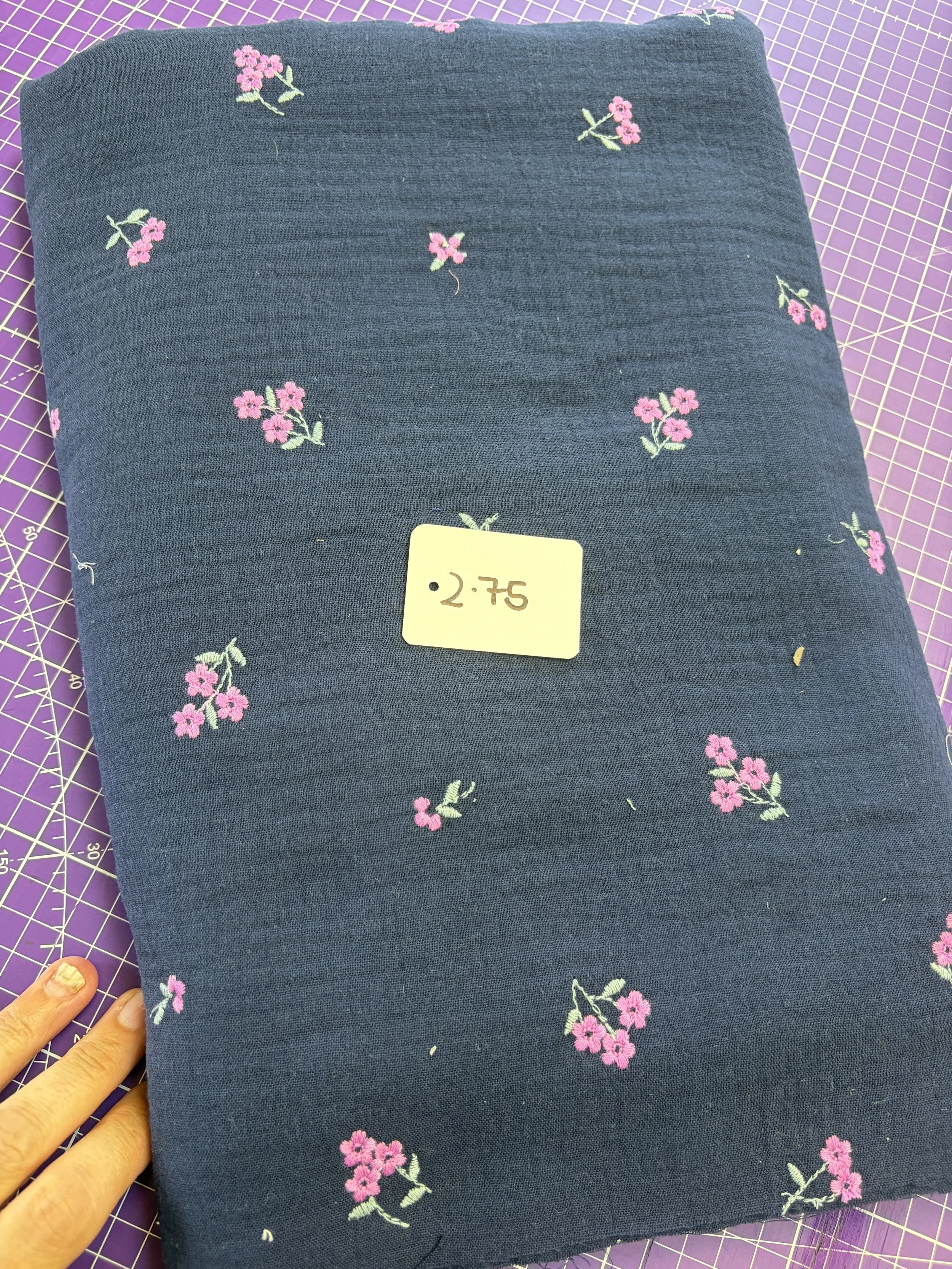 112cm - Midnight Blossom Gauze – Double Gauze Embroidered Cotton