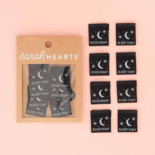 Sarah Hearts - Good Night Sleep Tight Glow in the Dark Woven Sewing Labels