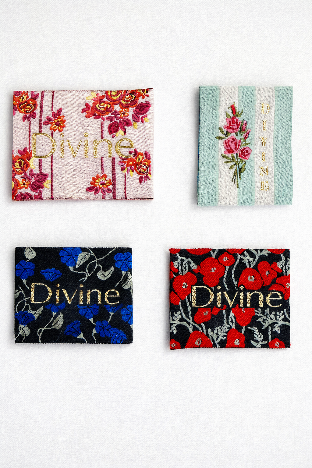 🇫🇷 Divine Florals – My Dress Made - Woven sew-in labels Multipack of 4 Labels - Made in France