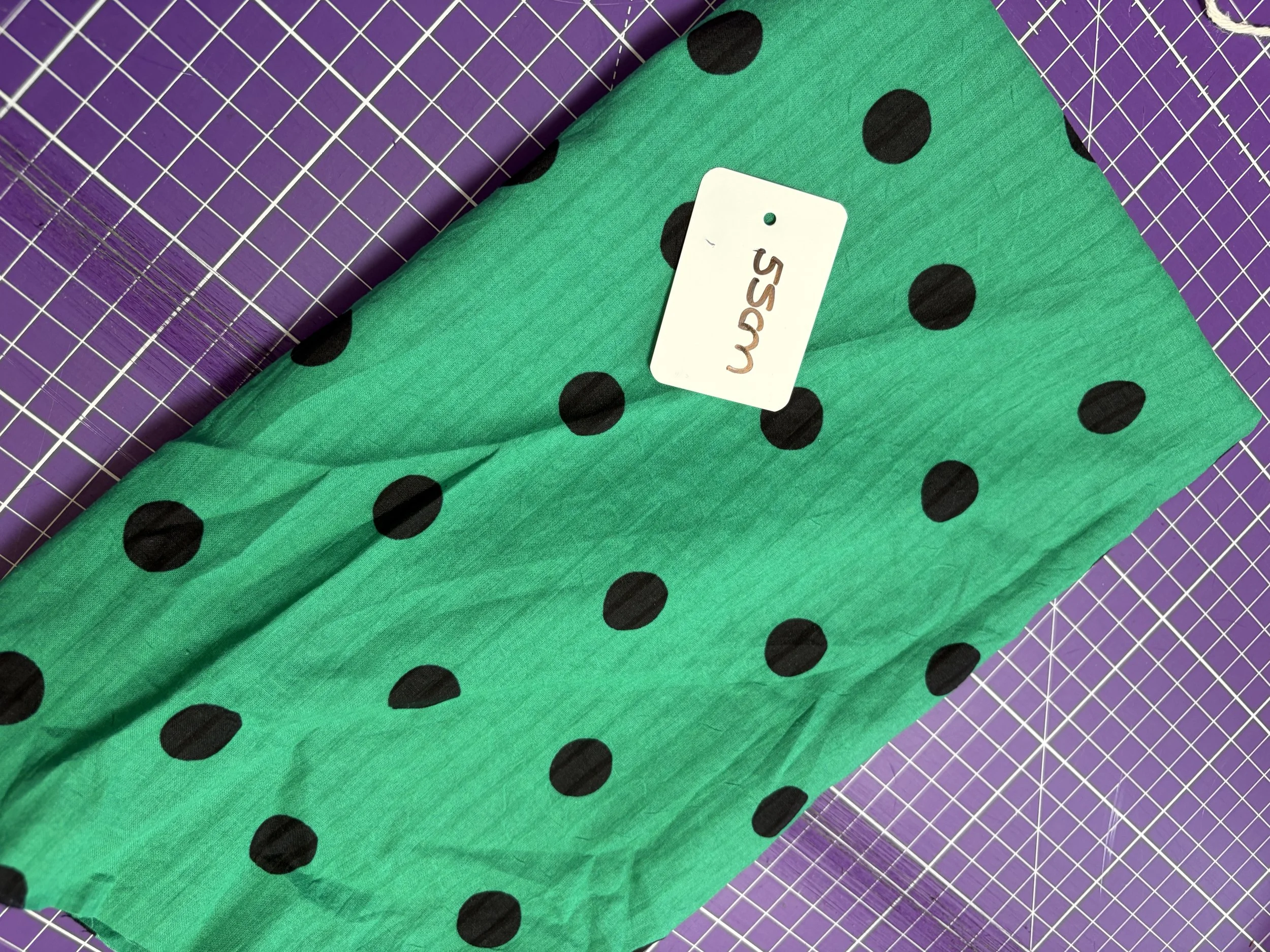 55cm Green & Black Polka Dot Cotton