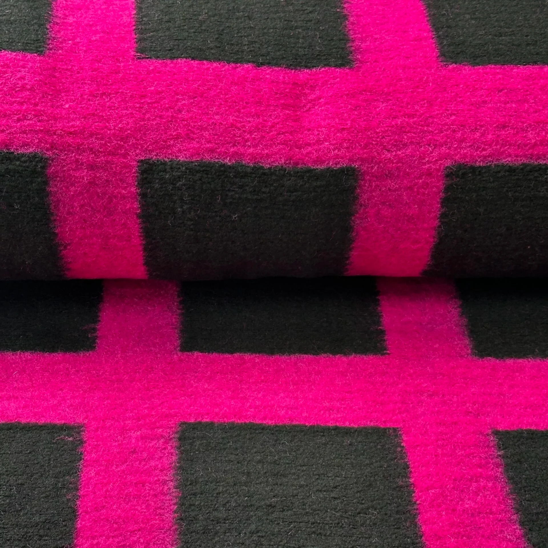 Grid Locked Brushed Wool Blend Knit - Hot Pink