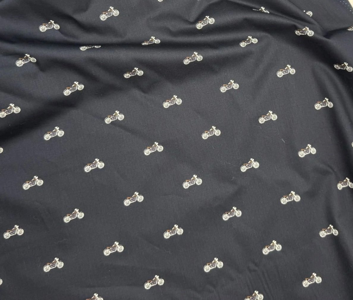 Motobike Mischief - Deadstock Cotton Poplin - NARROW 110CM