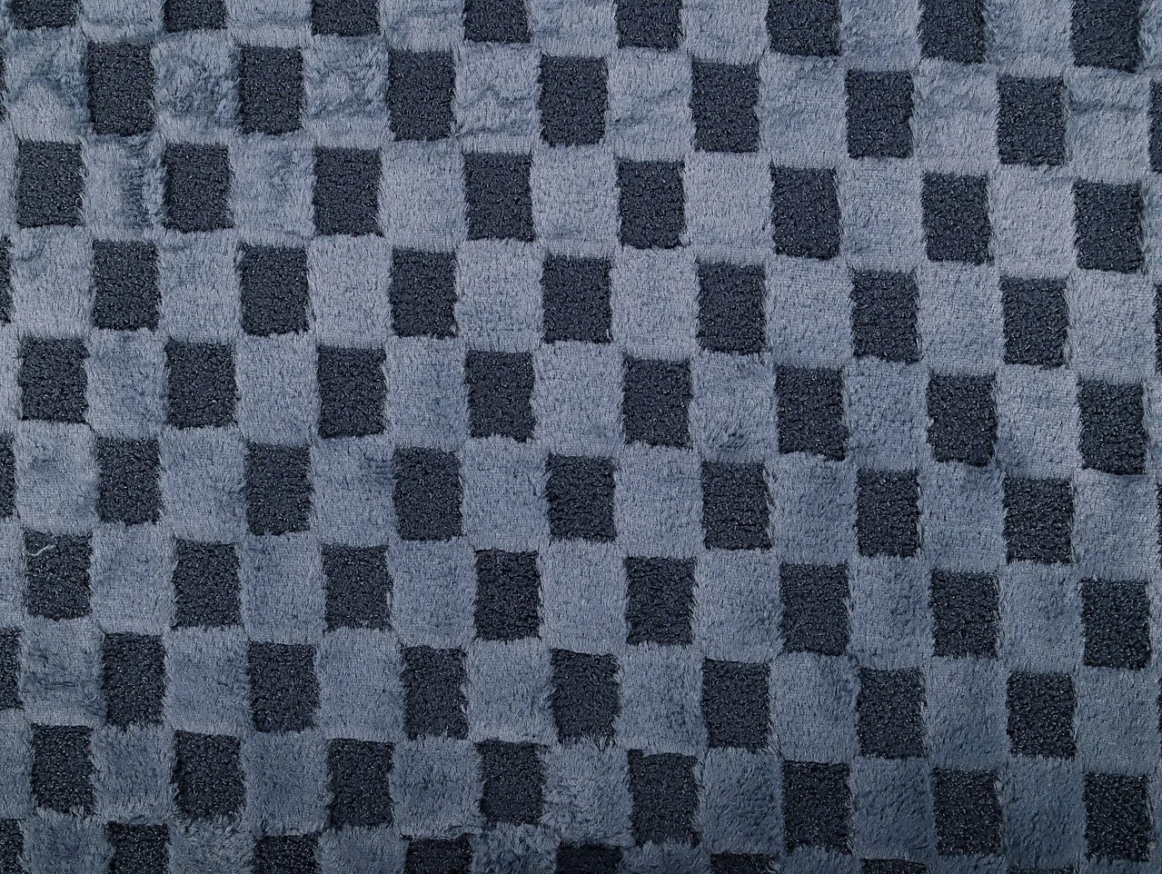 Check Yourself — Checkerboard Faux Fur Fabric - Denim