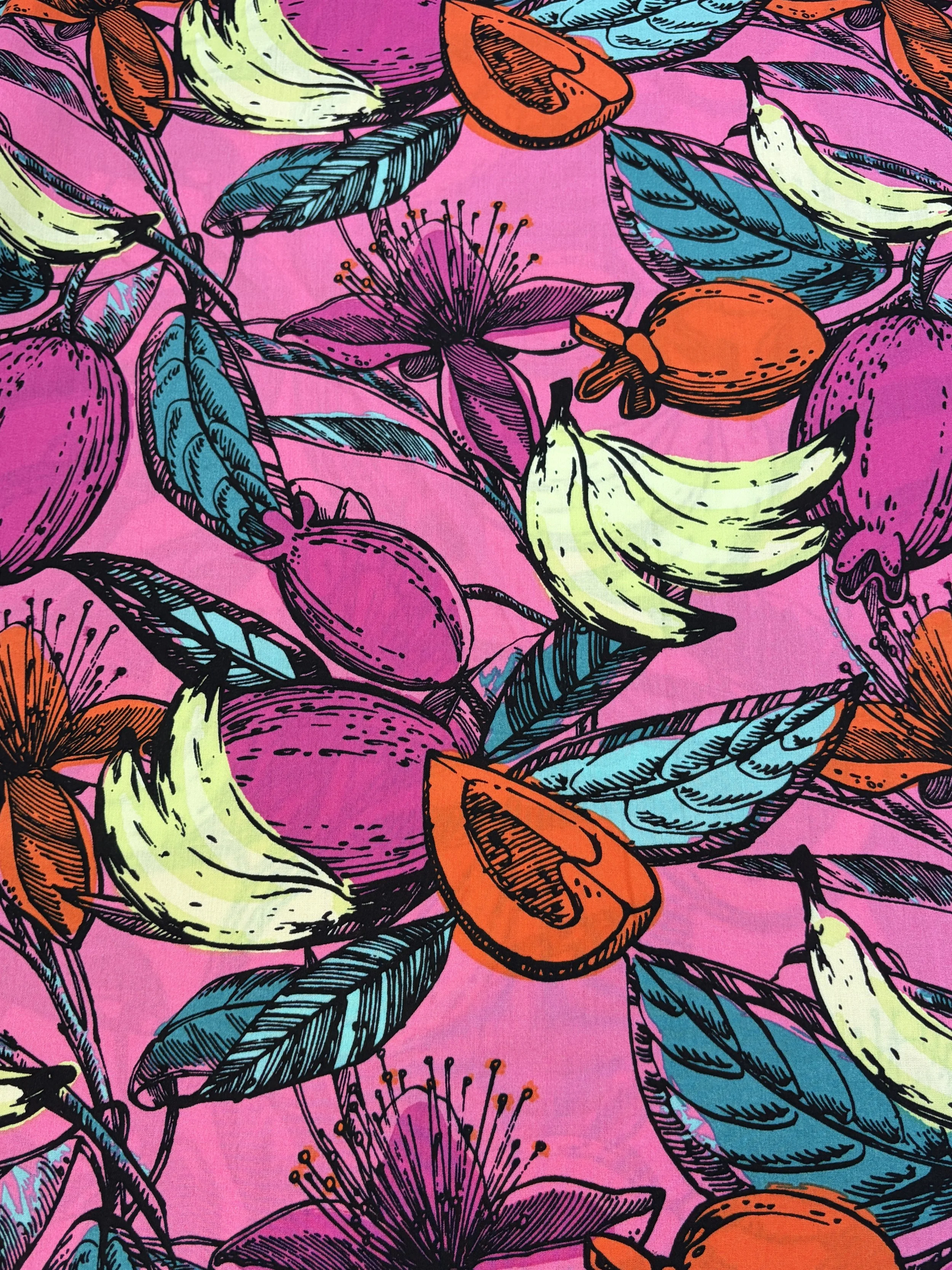 🍌 Banana‑Rama Cotton Voile - Fuschia