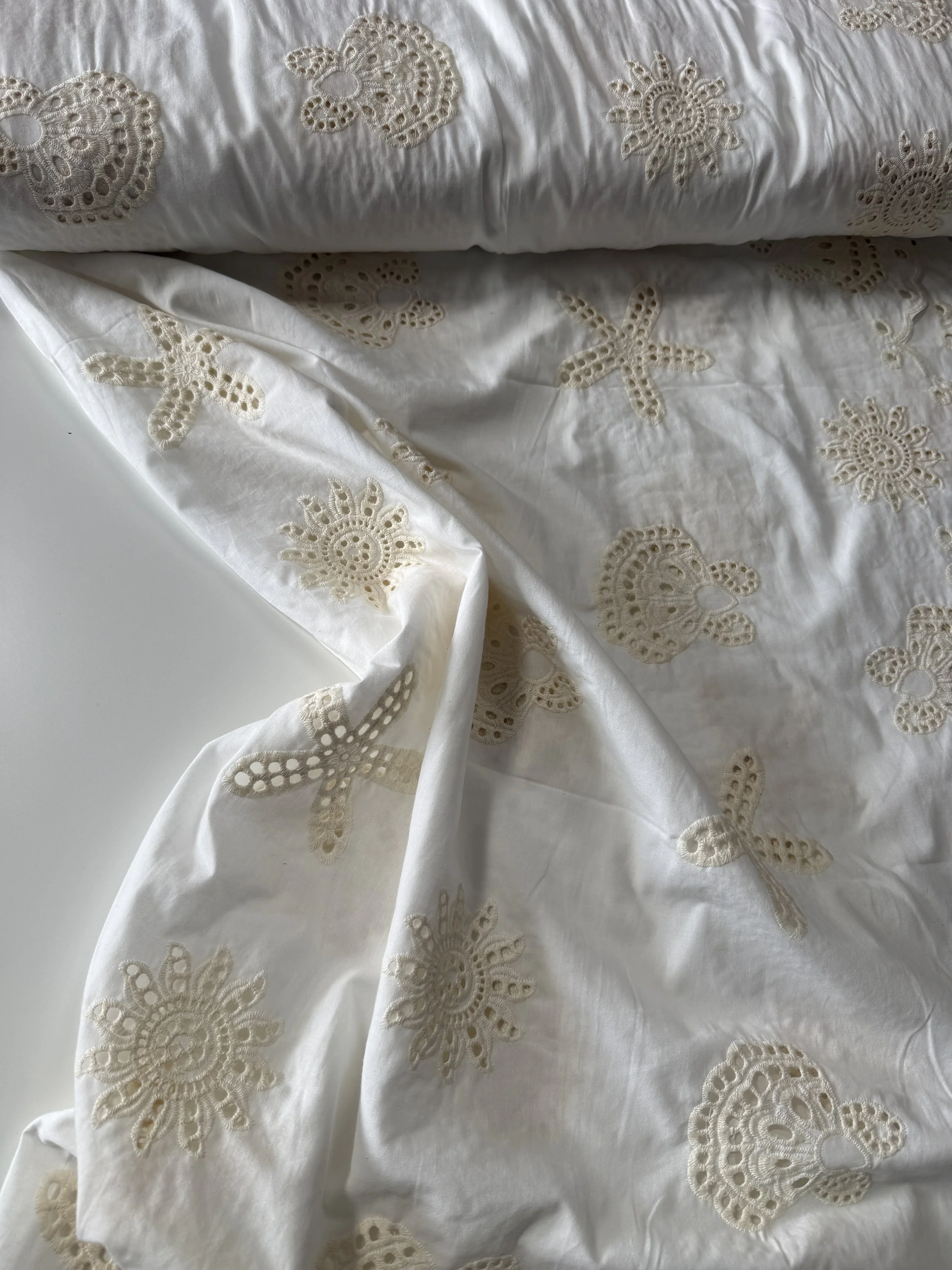 Sea Side Story — Embroidered Cotton - Pearl White