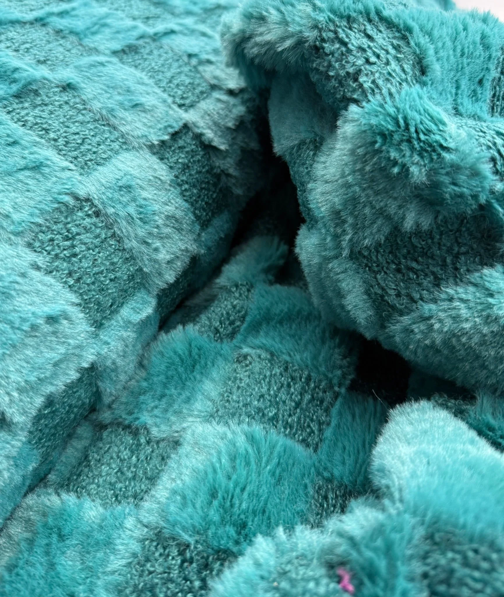 Check Yourself — Checkerboard Faux Fur Fabric - Petrol