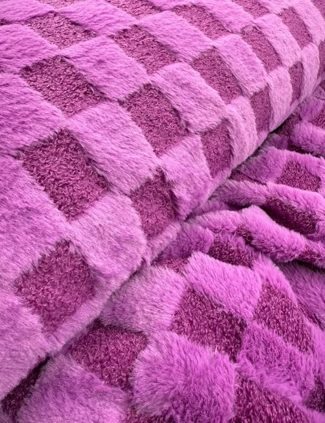 Check Yourself — Checkerboard Faux Fur Fabric - Orchid
