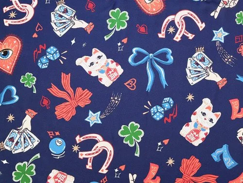 Fabric Godmother Lady Luck Viscose Lawn - Navy