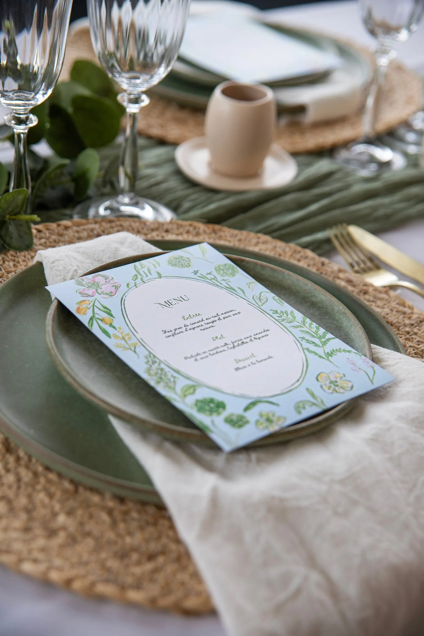 Menu de mariage personnalisé à l'aquarelle fleuri