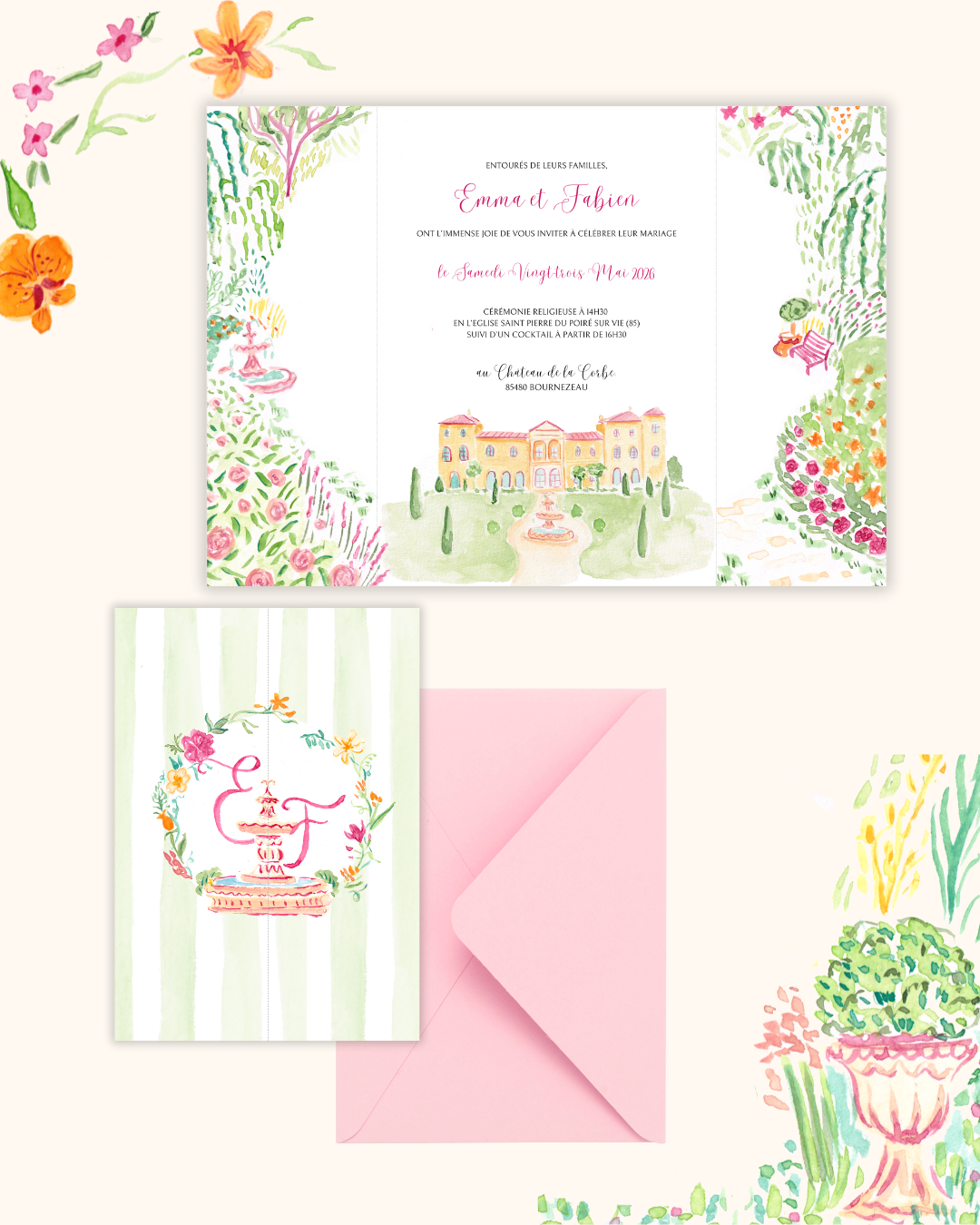Suite de papeterie mariage jardin fleurs