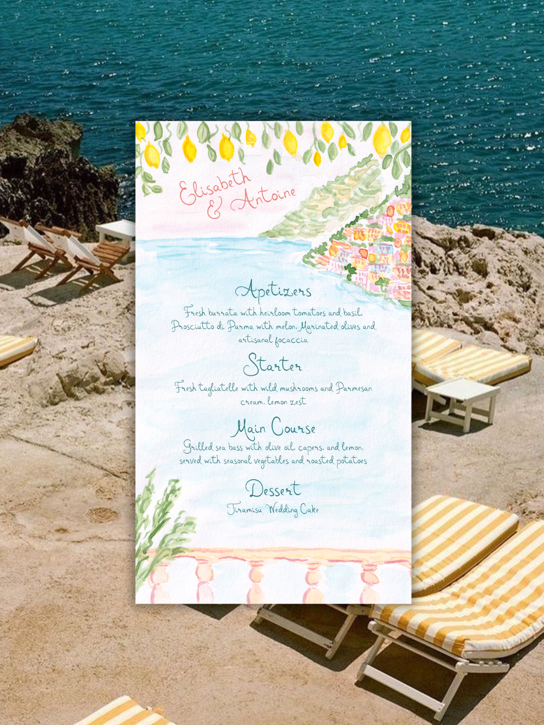 Menu de mariage amalfi coast italie dolce vita