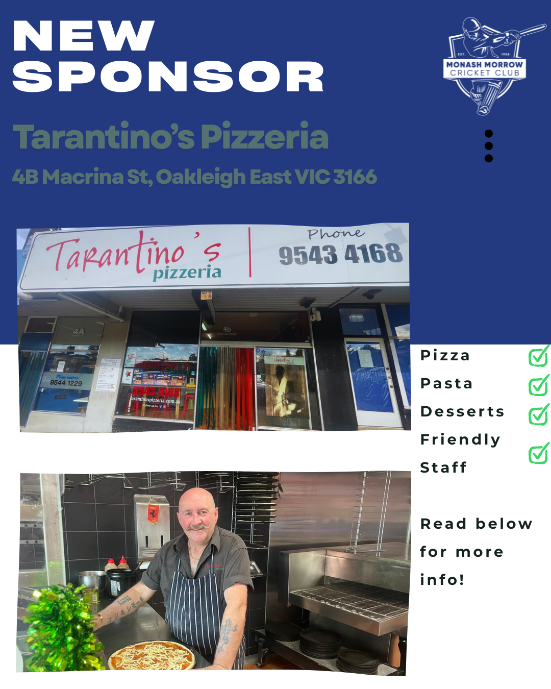 New Sponsor (Tarantino’s Pizzeria)