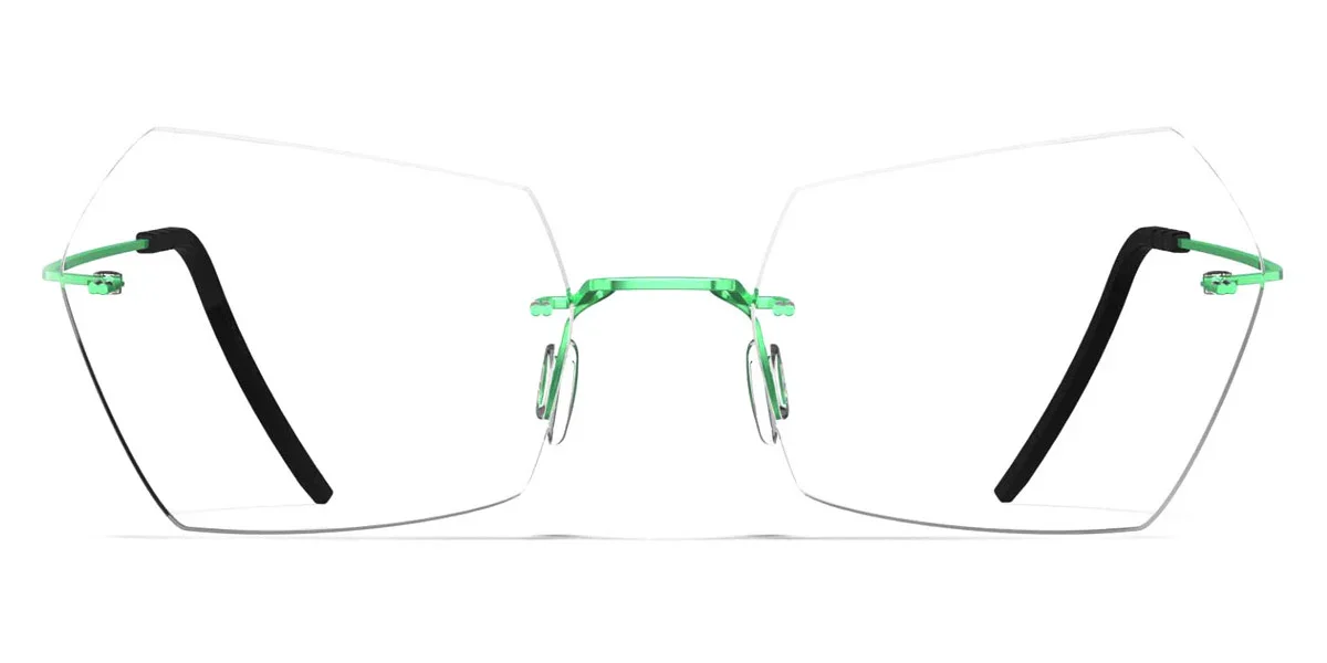 A pair of modern sports sunglasses with clear lenses, black nose pads, and green accents on the frames.