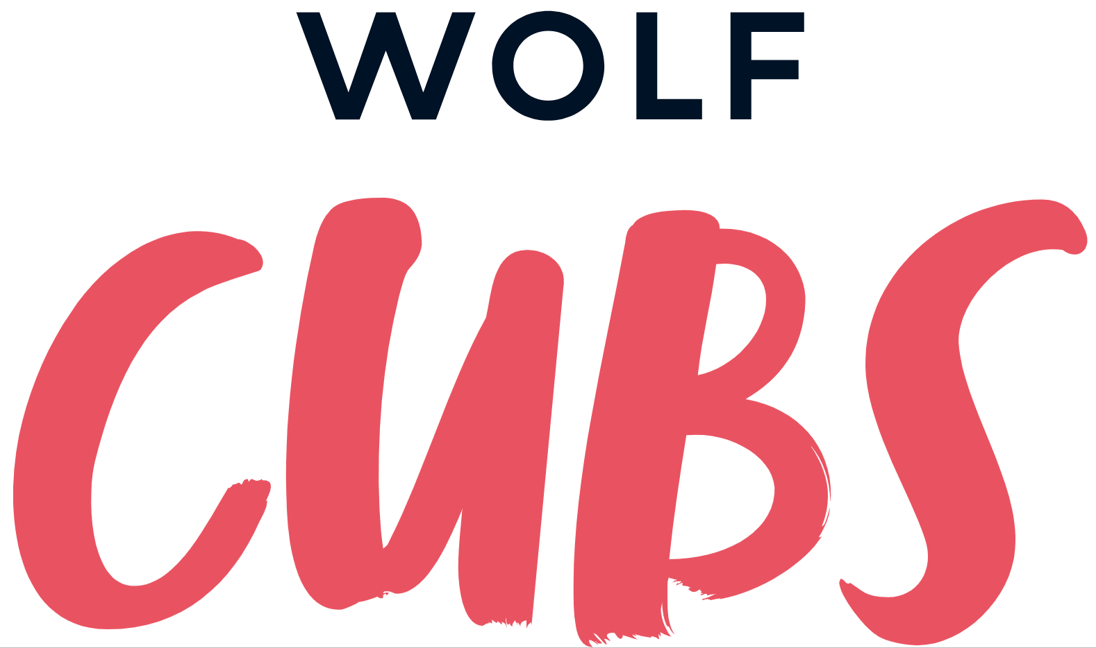 Text reading 'WOLF CLUBS' with 'WOLF' in large black letters and 'CLUBS' in large pink brushstroke style letters.