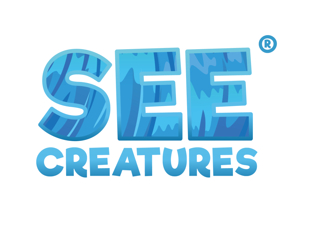 Logo of sea creatures with the words 'Sea Creatures' in blue, icy textured letters.