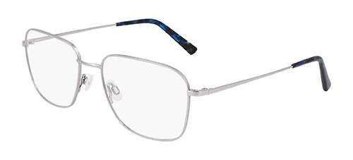 A pair of eyeglasses with a metal frame and black temple tips.