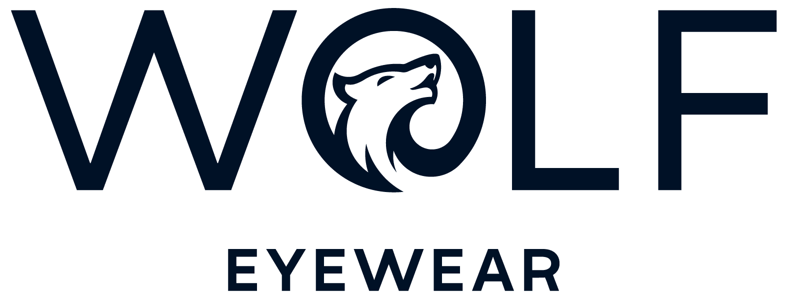 Logo of Wolf Eyewear, featuring the word 'WOLF' with a wolf silhouette inside the letter 'O' and the word 'EYEWEAR' underneath.