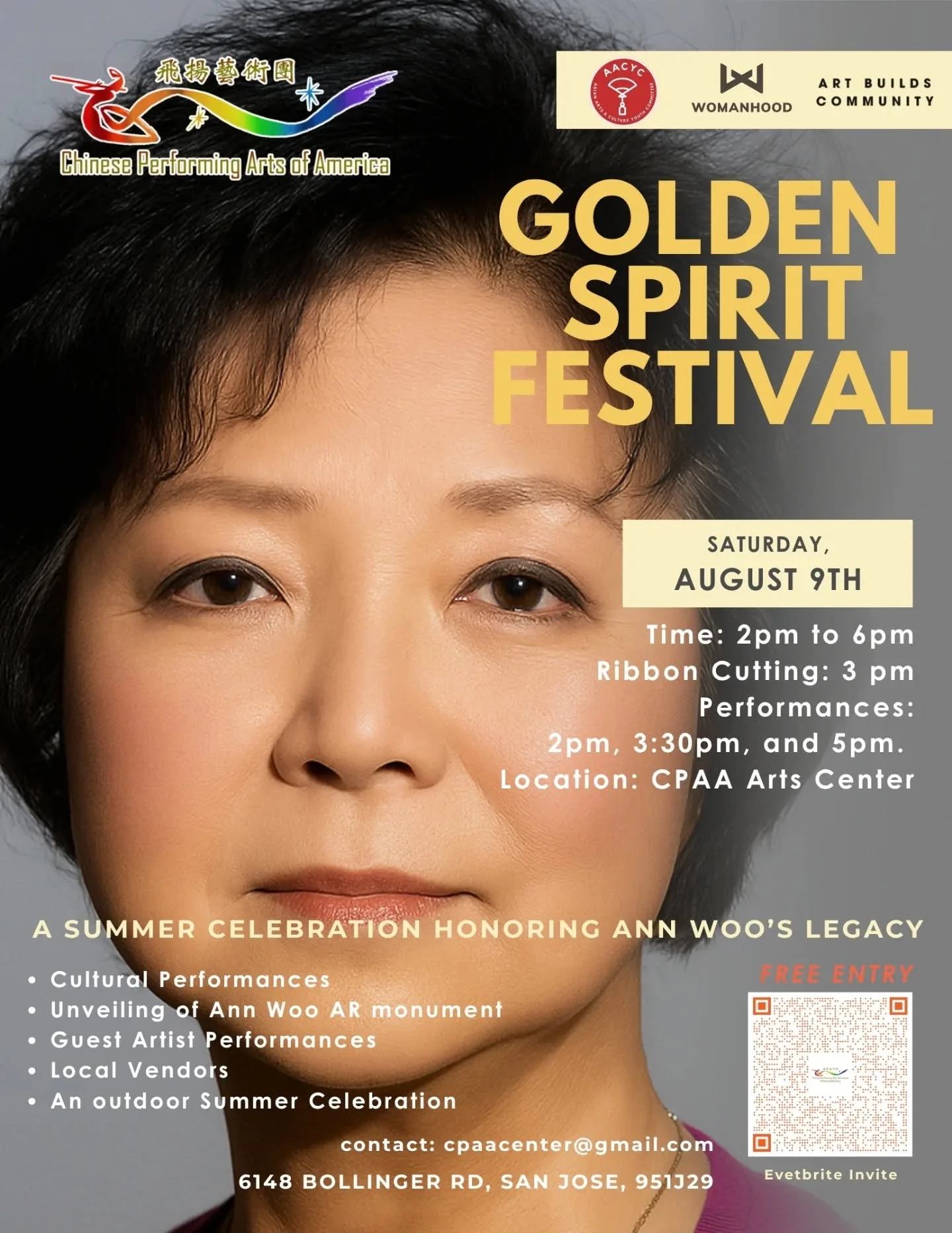We are excited to welcome you to the Golden Spirit Festival, hosted at @cpaasv&mdash;a vibrant outdoor celebration of legacy, creativity, and community.

This festival honors the late Ann Woo, CPAA&rsquo;s visionary founder and a trailblazer in arts 