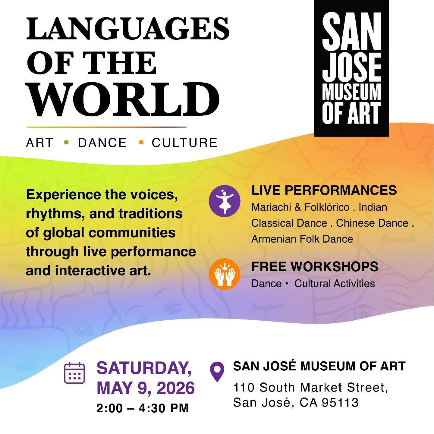 Come by to support CPAA and cultural performances at SJMA tomorrow at Languages or the World event see 🌎🌍 🩰Free event! #culturalarts #motherlanguagefestival #artsandculture #sanjose #multiculturalperformances