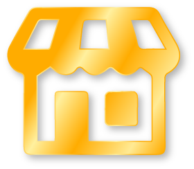 Icon of a small storefront or shop with a striped awning.