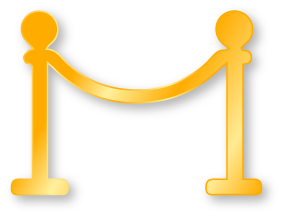 Gold-colored stanchions with a rope barrier