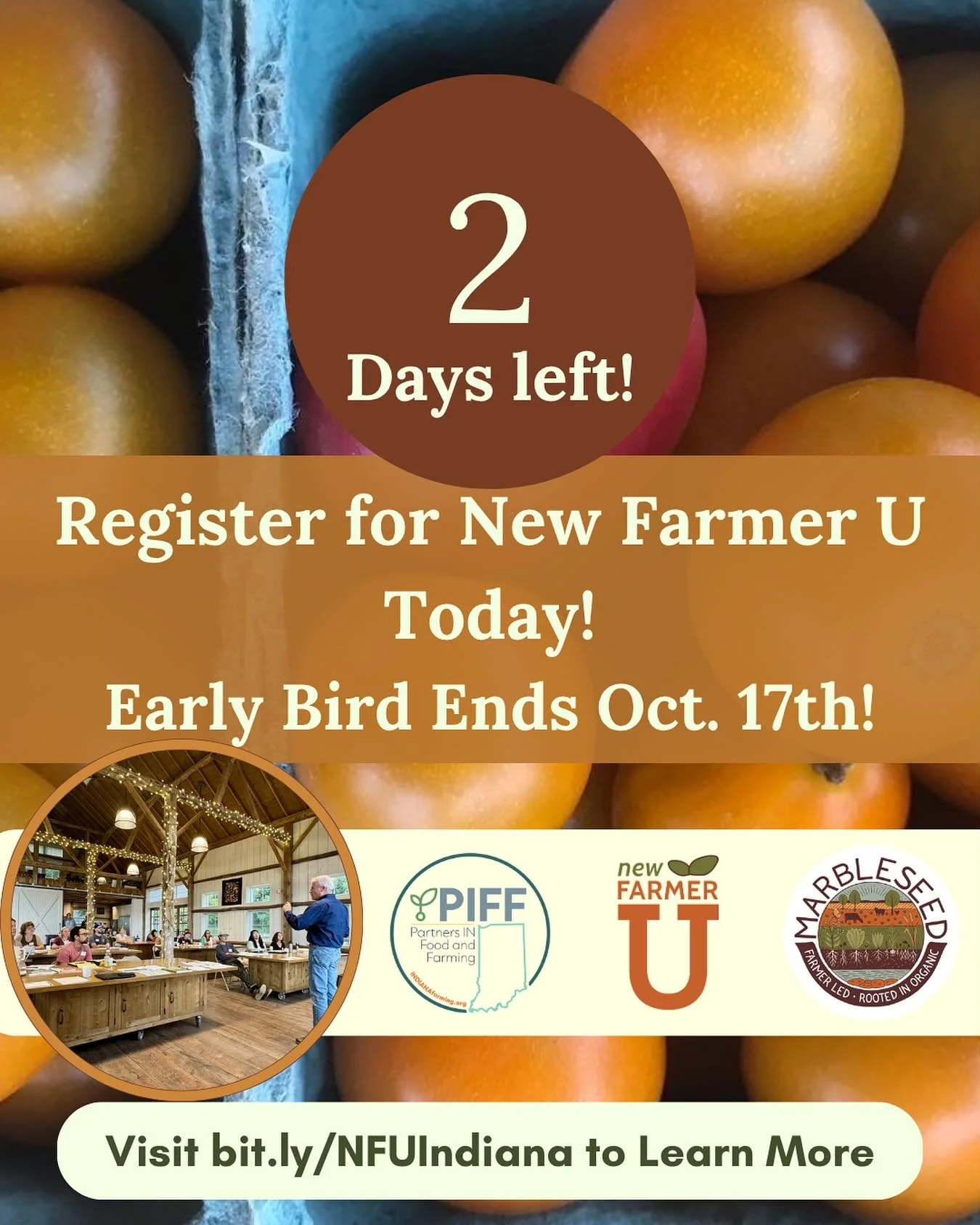 Just 2 more days of early bird pricing for New Farmer U, IN!

New Farmer U from @marbleseedorg has been helping farmers feel more comfortable with business for more than a decade and PIFF is so excited to be bringing it to Indiana for the first time 