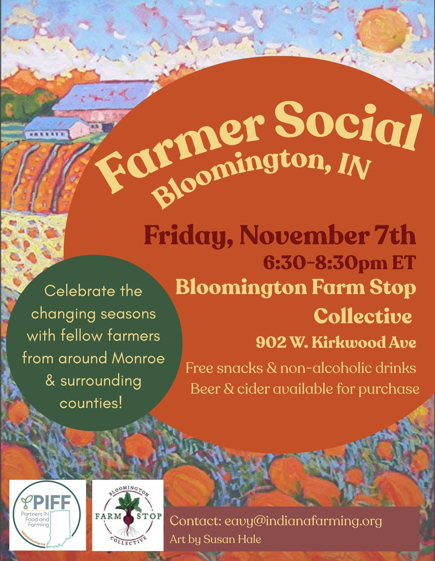 Join us at @bloomingtonfarmstopcollective for a Fall Farmer Social to celebrate the changing season! 

This will be a time to gather and share in food, drinks (1 drink on the house!) and good conversation with fellow farmers from around Monroe and su