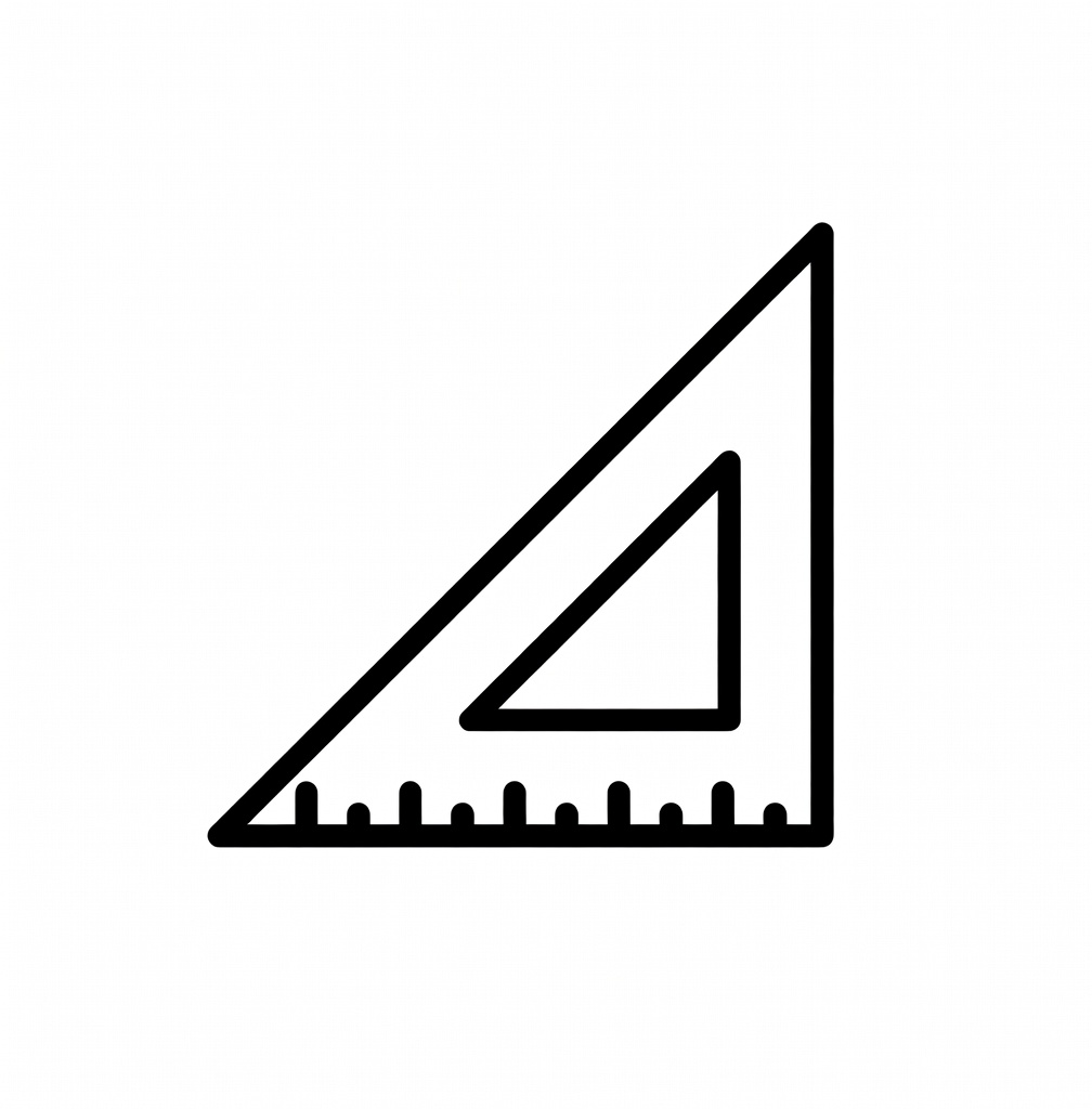 Black outline drawing of a triangle ruler with a smaller triangle ruler inside it.