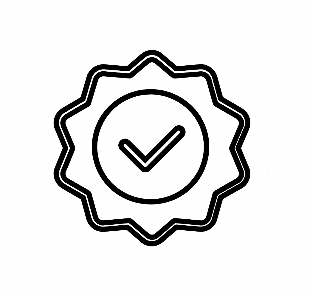 Outline of a certification badge with a check mark inside.