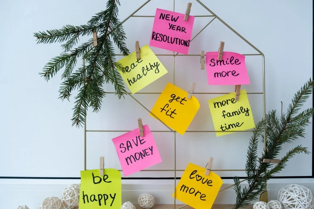 Set of goals on a vision board.