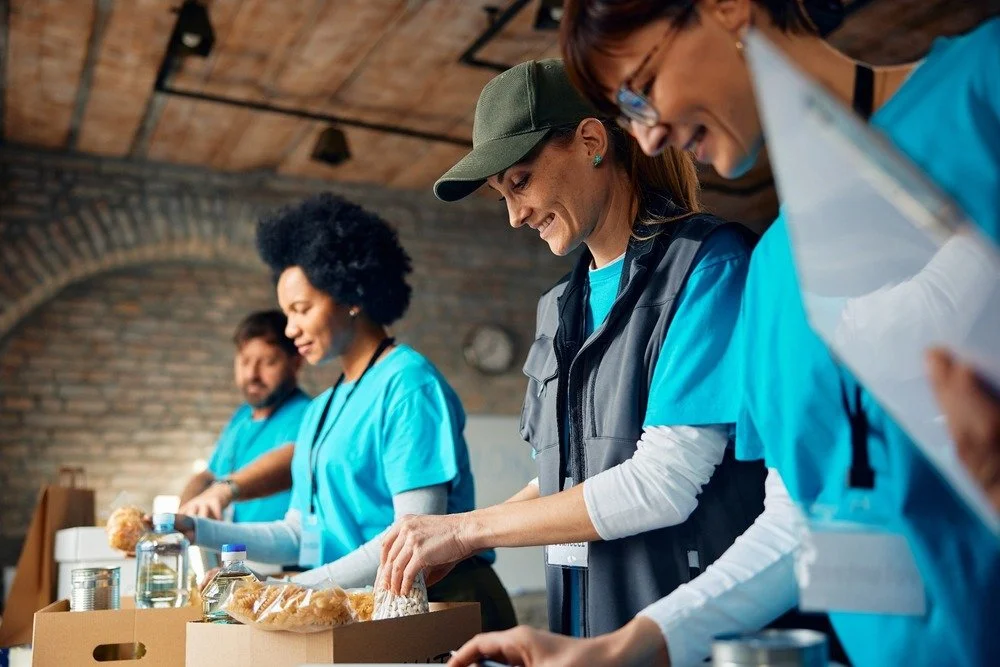 Volunteers working at a food bank.
