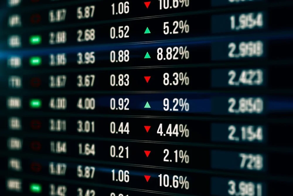 A screen showing stock market movements.